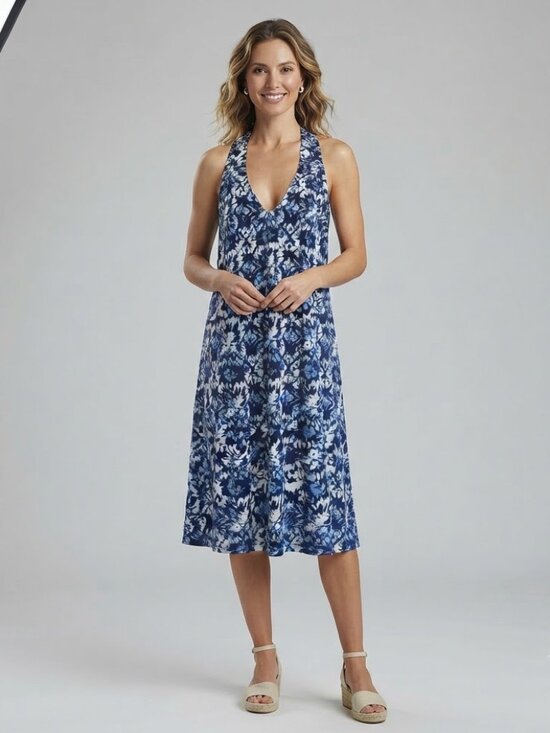 Tommy Bahama Dresses & Skirts - Tommy Bahama Blue Tropical Floral Halter Midi Dress Size Large